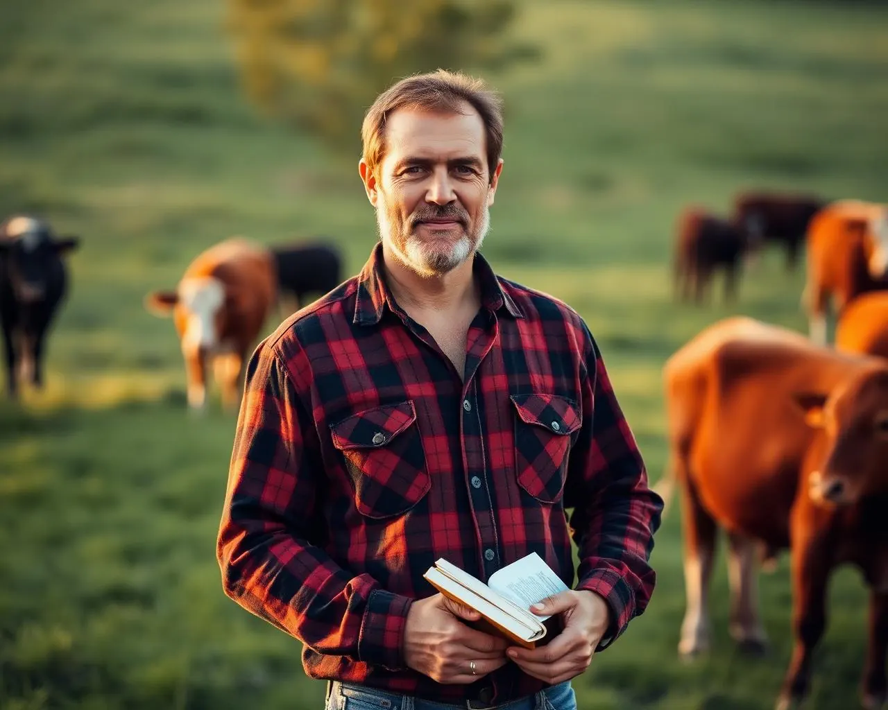 Homem forte no pasto seguindo o método primal